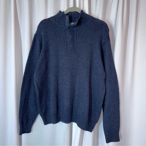 Oscar de la Renta Pullover Sweater Men’s L Casual Blue Snap Button Heavy Knit‎